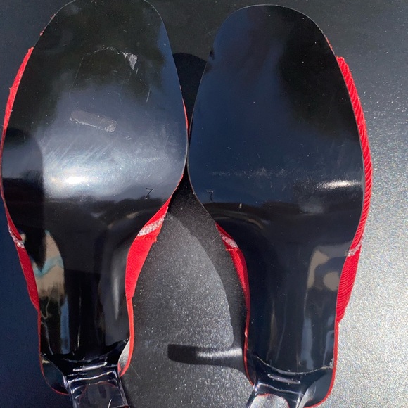 Vintage Delight Red Peep Toe with Rhinestones & Perspex Heel - size 6.5 - Picture 6 of 8